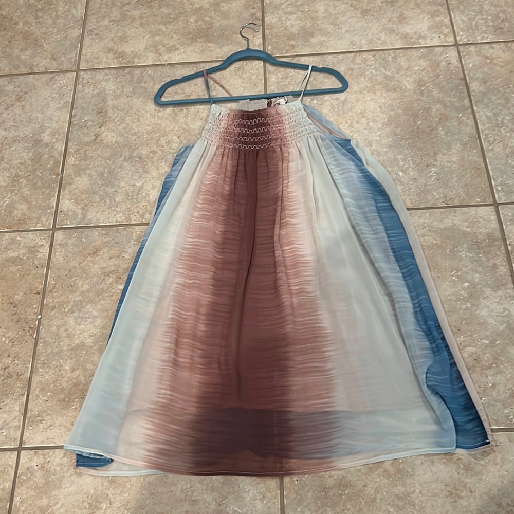 size small blue, blush, and cream sun dress
